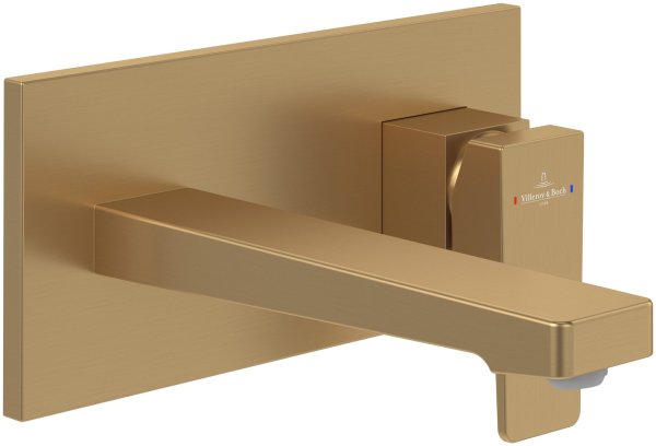 Villeroy & Boch Architectura Square Wall Mounted Single Lever Basin Mixer & Installation Unit - Brushed Gold - Stock Clearance