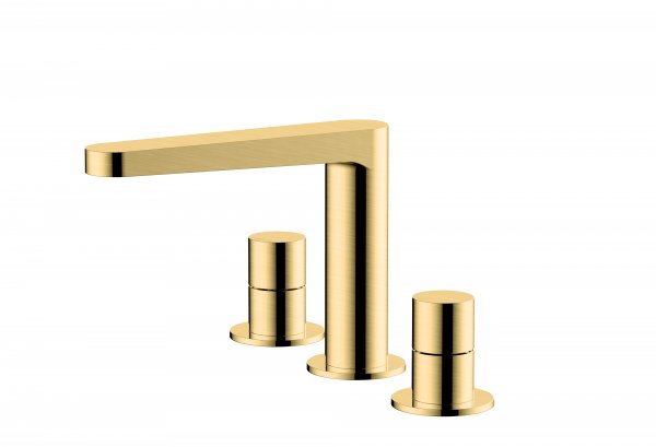 RAK Petit Round Deck Mounted 3 Hole Basin Mixer - Gold