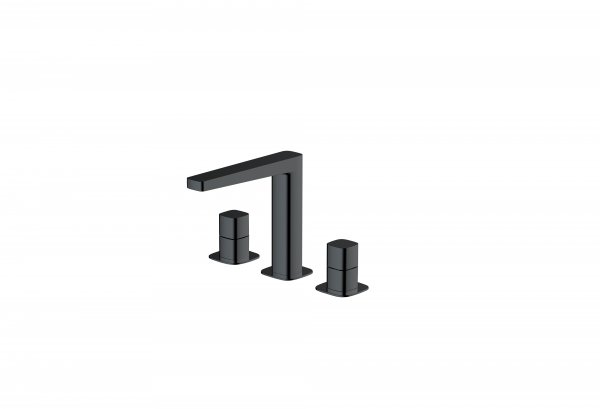 RAK Petit Square Deck Mounted 3 Hole Basin Mixer - Black