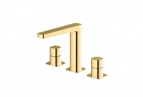 RAK Petit Square Deck Mounted 3 Hole Basin Mixer - Gold