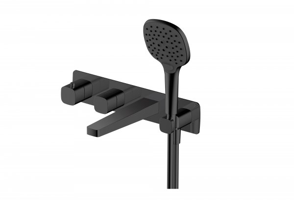 RAK Petit Square Wall Mounted Thermostatic Bath Shower Mixer - Black