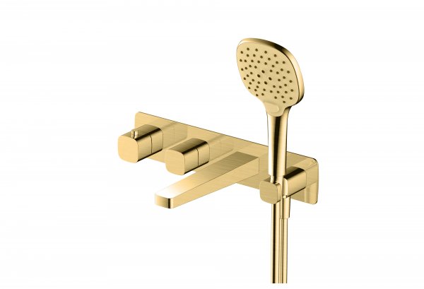 RAK Petit Square Wall Mounted Thermostatic Bath Shower Mixer - Gold