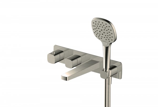 RAK Petit Square Wall Mounted Thermostatic Bath Shower Mixer - Nickel