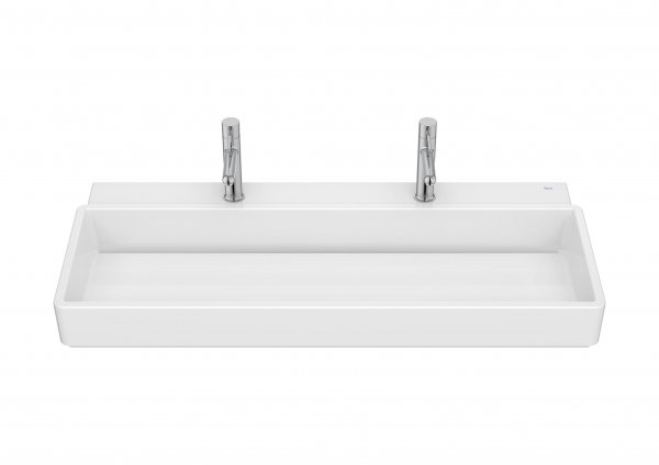 Roca Tura 1000mm Wall-Hung Double Basin with 2 Tap Holes - White