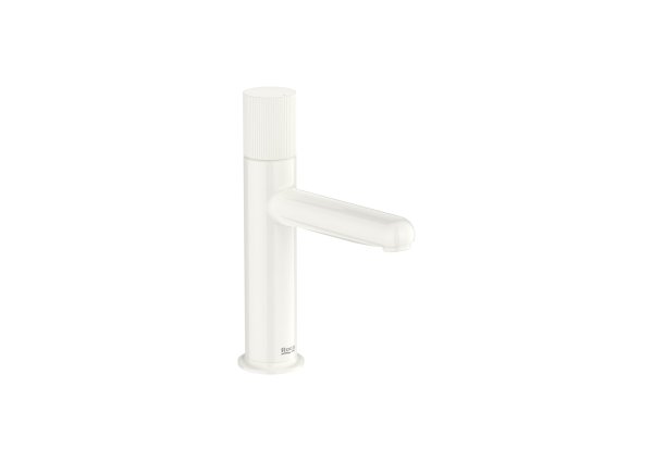 Roca Nu Small Basin Mixer with Stripe Handle - Gloss White