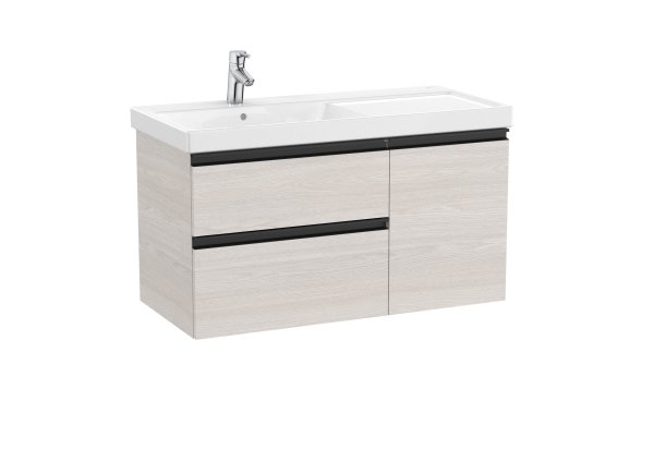 Roca Domi 1000mm Two Drawer Vanity Unit with One Door & Left Hand Basin - Nordic Ash