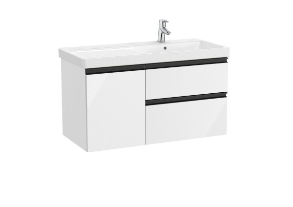 Roca Domi 1000mm Two Drawer Vanity Unit with One Door & Right Hand Basin - Gloss White