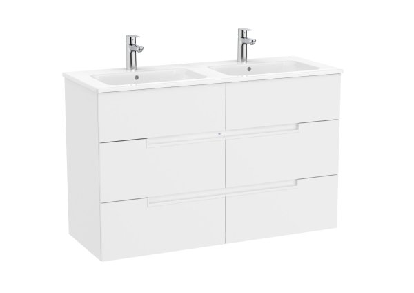 Roca Victoria-N 1200mm Vanity Unit with Six Drawers & Double Basin - Matt White