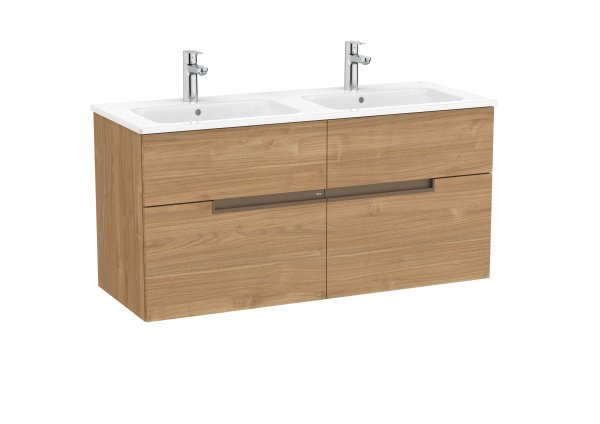 Roca Victoria-N 1200mm Vanity Unit with Four Drawers & Double Basin - Walnut