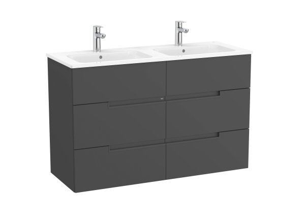 Roca Victoria-N 1200mm Vanity Unit with Six Drawers & Double Basin - Onyx