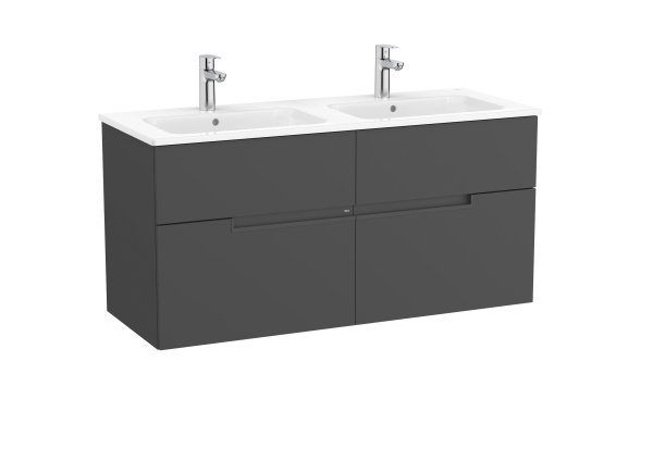 Roca Victoria-N 1200mm Vanity Unit with Four Drawers & Double Basin - Onyx