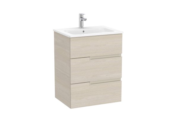 Roca Victoria-N 600mm Vanity Unit with Three Drawers & Basin - Light Ash