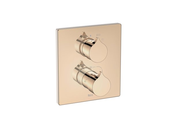 Roca Insignia Built-In Thermostatic Bath-Shower Mixer with Automatic Diverter & 2 Outlets - Rose Gold