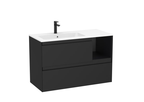 Roca Tenue 1000mm 2 Drawer Vanity Unit & Left Hand Basin - Matt Black