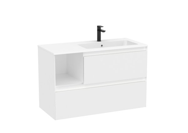 Roca Tenue 1000mm 2 Drawer Vanity Unit & Right Hand Basin - Matt White