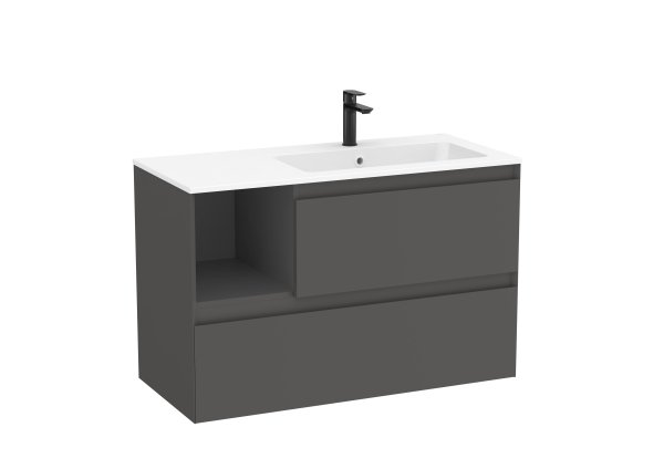 Roca Tenue 1000mm 2 Drawer Vanity Unit & Right Hand Basin - Onyx