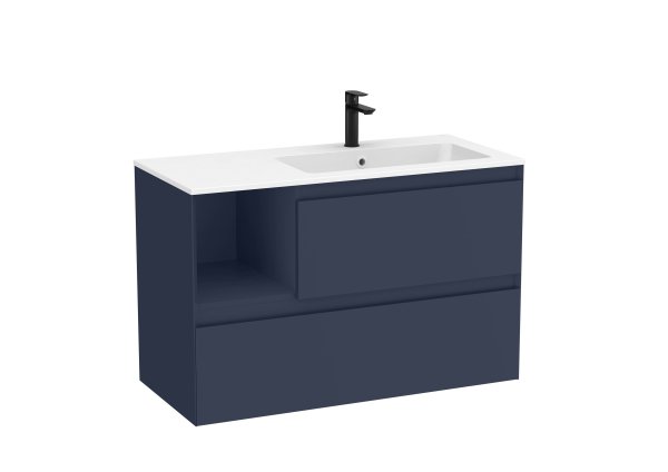 Roca Tenue 1000mm 2 Drawer Vanity Unit & Right Hand Basin - Matt Blue