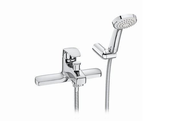 Roca Monodin-N Deck-Mounted Bath/Shower Mixer with Hose, Handset & Wall Bracket - Chrome