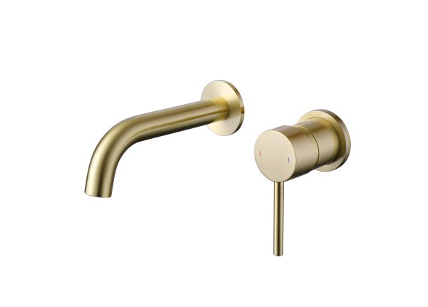 The White Space Pin Lux 2 Hole Wall-Mounted Basin Mixer with EZ Box - Brushed Brass