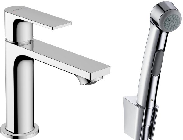 Hansgrohe Rebris E Single Lever Basin Mixer 110 with Bidette Hand Shower & Shower Hose 160cm Set