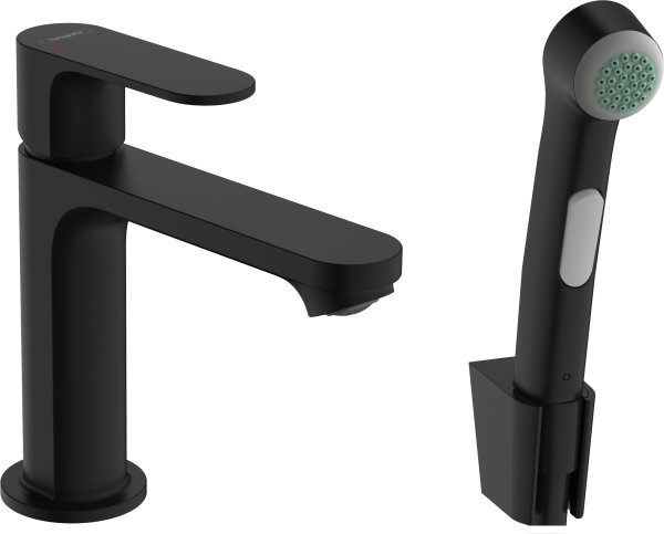 Hansgrohe Rebris S Single Lever Basin Mixer 110 with Bidette Hand Shower & Shower Hose 160cm without Waste Set - Matt Black