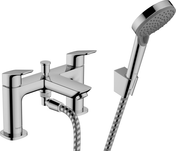 Hansgrohe Logis 2-Hole Rim Mounted Bath Mixer with Diverter Valve & Vernis Blend Hand Shower Vario - Chrome