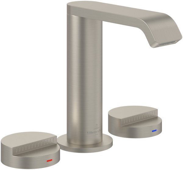 Villeroy & Boch Dawn Slim Deck-Mounted Three-Hole Basin Mixer - Matt Brushed Nickel