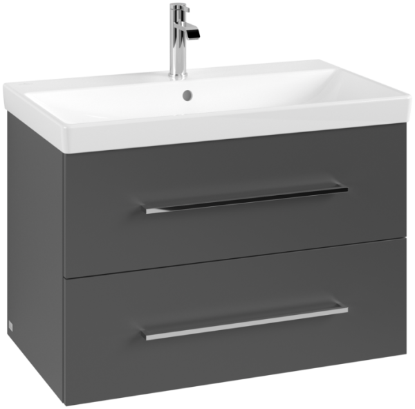 Villeroy & Boch Avento 800mm 2 Drawer Vanity Unit with Chrome Handles - Matt Graphite