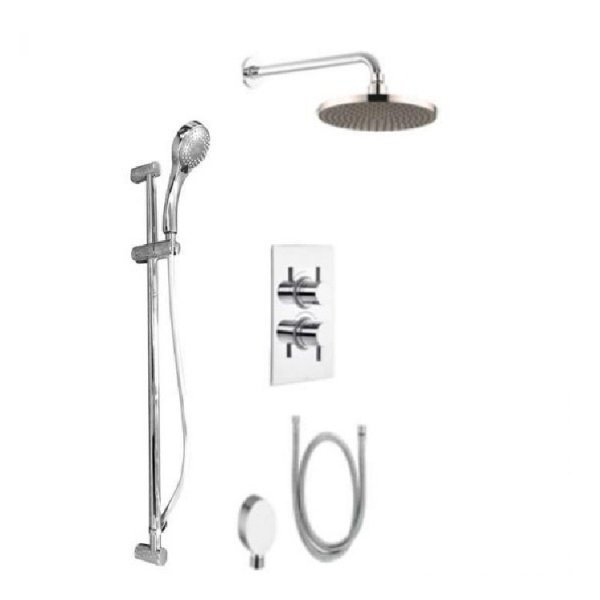 The White Space Thermostatic Dual Shower Valve With Head Shower And Hand Shower And Sliding Rail Kit -