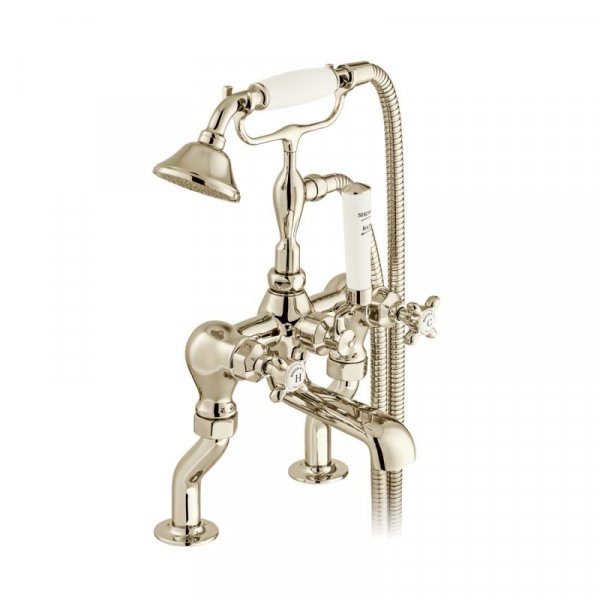 Booth & Co. Axbridge Cross Deck Mounted Bath Shower Mixer with Shower Kit - Nickel