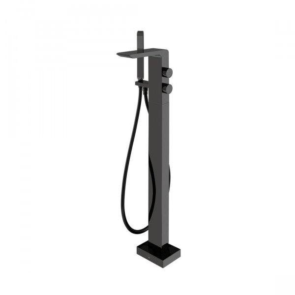 Vado Individual Omika Floor Standing Bath Shower Mixer with Shower Kit - Polished Black