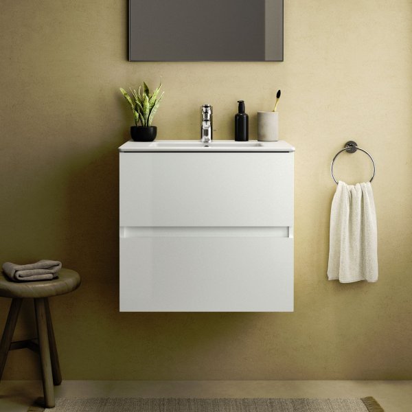 Ideal Standard Eurovit+ 60cm Wall Mounted Vanity Unit with 2 Drawers - Gloss White