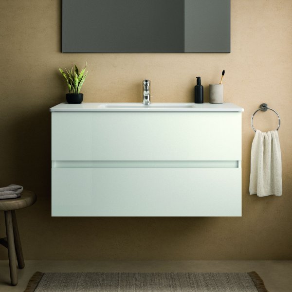 Ideal Standard Eurovit+ 100cm Wall Mounted Vanity Unit with 2 Drawers - Gloss White