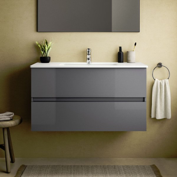 Ideal Standard Eurovit+ 100cm Wall Mounted Vanity Unit with 2 Drawers - Mid Grey