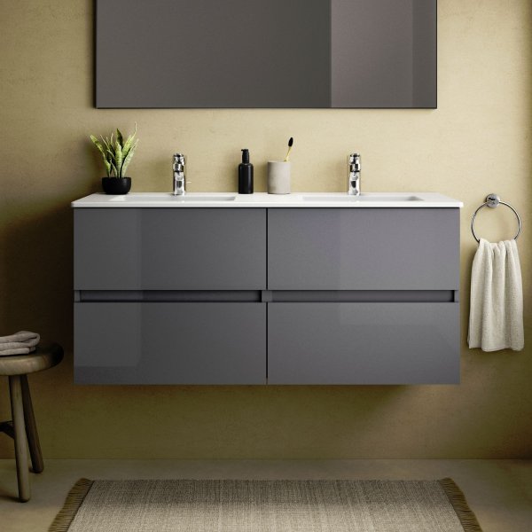 Ideal Standard Eurovit+ 120cm Wall Mounted Vanity Unit with 4 Drawers - Mid Grey