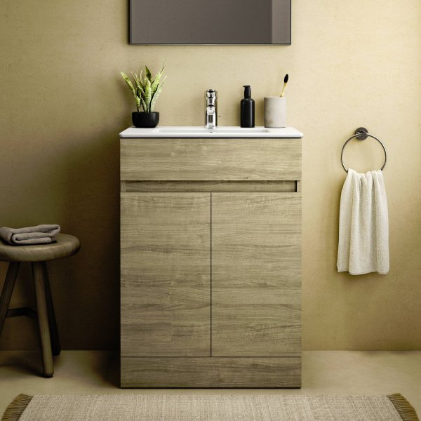 Ideal Standard Eurovit+ 60cm Floor Standing Vanity Unit with 2 Doors - Natural Oak