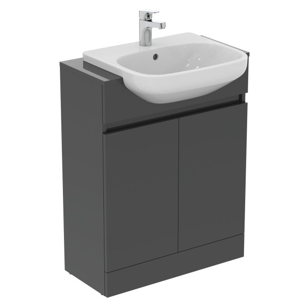 Ideal Standard Eurovit+ 65cm Semi Countertop Basin Unit with 2 Doors - Mid Grey