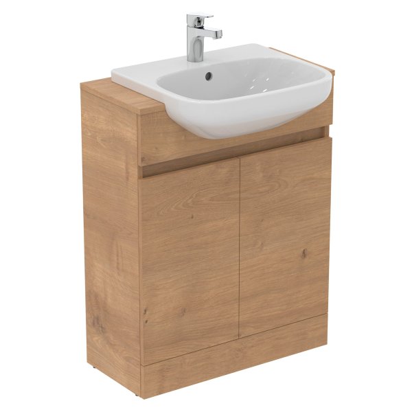 Ideal Standard Eurovit+ 65cm Semi Countertop Basin Unit with 2 Doors - Natural Oak