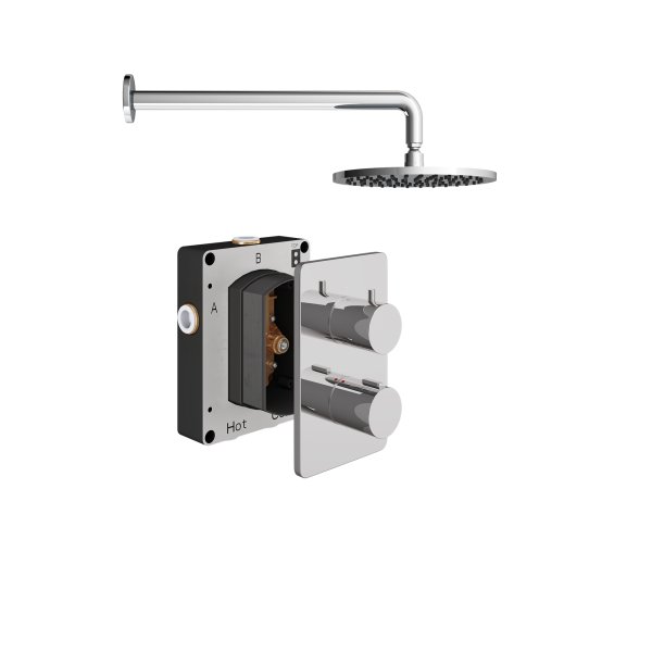 Abacus 1 Outlet Shower Valve with Fixed Round Shower Head & Wall Arm - Chrome