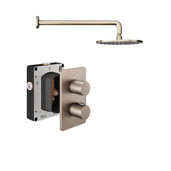 Abacus 1 Outlet Shower Valve with Fixed Round Shower Head & Wall Arm - Brushed Nickel