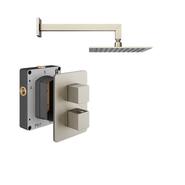 Abacus 1 Outlet Shower Valve with Fixed Square Shower Head & Wall Arm - Brushed Nickel