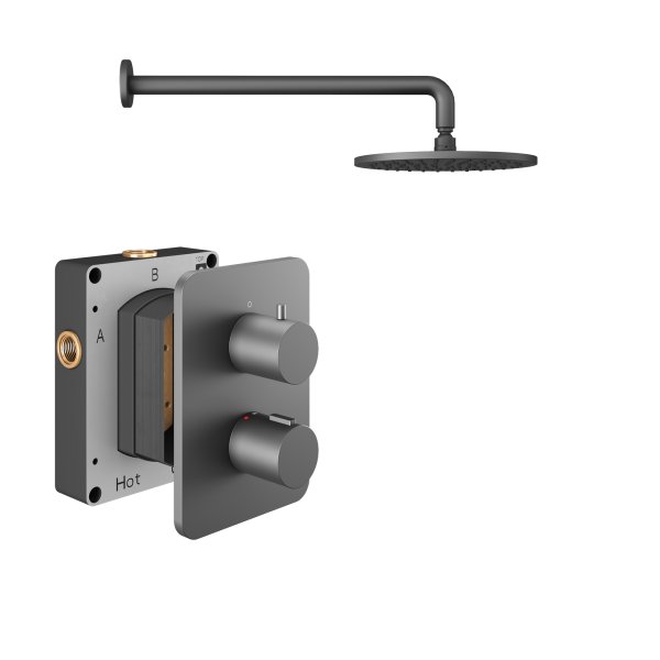 Abacus 1 Outlet Shower Valve with Fixed Round Shower Head & Wall Arm - Anthracite