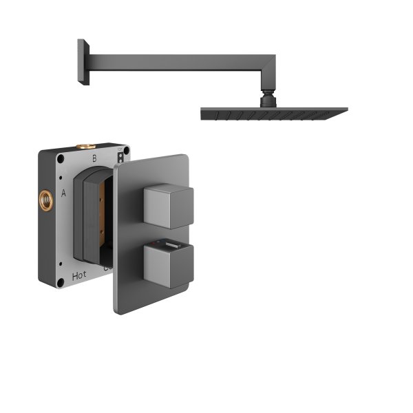 Abacus 1 Outlet Shower Valve with Fixed Square Shower Head & Wall Arm - Anthracite