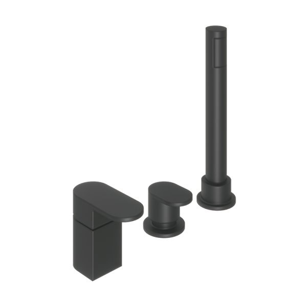 Abacus Ki Deck Mounted Bath Shower 3 Tap Hole - Matt Black