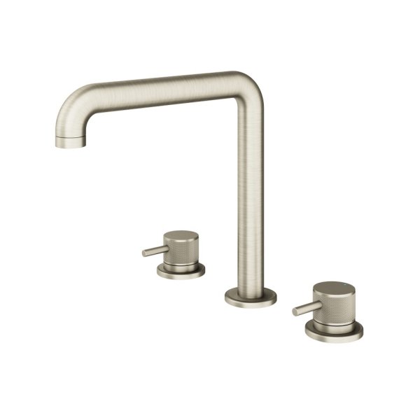 Abacus Iso Pro Deck Mounted 3 Tap Hole Basin Mixer - Brushed Nickel