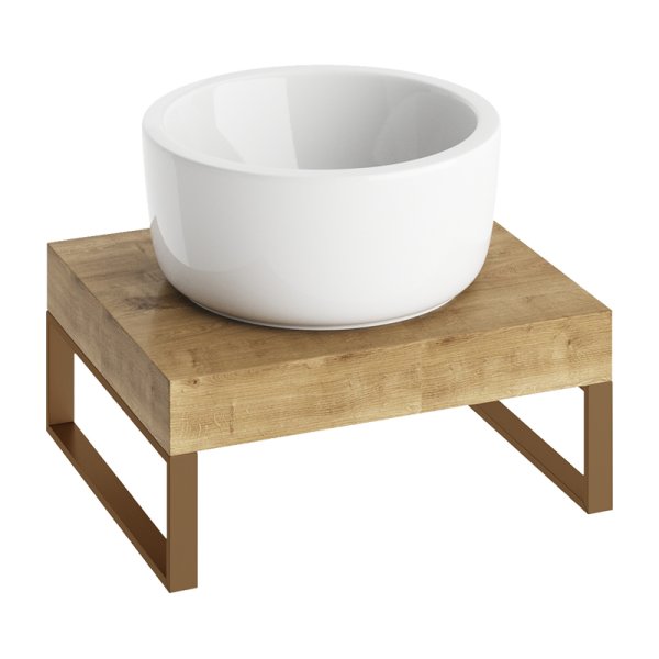 Abacus Concept Cloud 500mm Basin Shelf with Brushed Bronze Towel Hangers - Halifax Oak