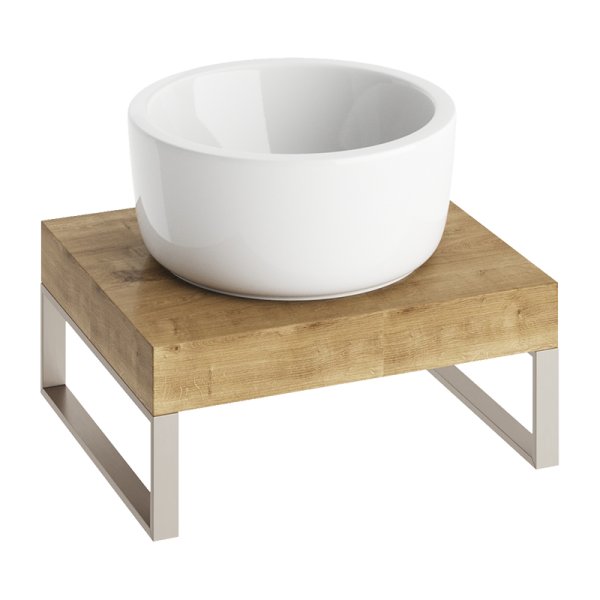 Abacus Concept Cloud 500mm Basin Shelf with Brushed Stainless Steel Towel Hangers - Halifax Oak