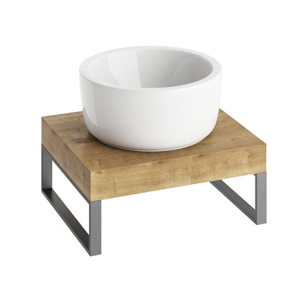 Abacus Concept Cloud 500mm Basin Shelf with Matt Anthracite Towel Hangers - Halifax Oak