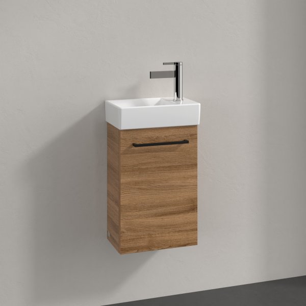 Villeroy & Boch Avento 340mm 1 Left Hand Door Vanity Unit with Black Handle - Oak Kansas