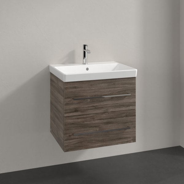 Villeroy & Boch Avento 600mm 2 Drawer Vanity Unit with Chrome Handles - Stone Oak